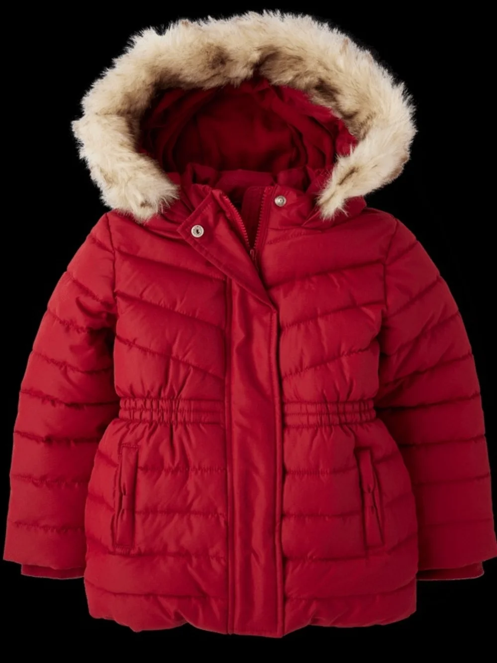 Gymboree Hooded Puffer Jacket with Faux Fur Trim - Burgundy